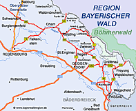 Karte Böhmerwald Region Bayerischer Wald