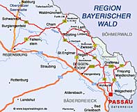 Karte 3-Flüsse Stadt Passau