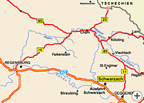 Anfahrt nach Schwarzach Bayerwald